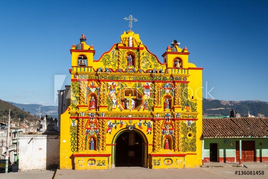 Picture of Church facade in San Andres Xecul town Guatemala